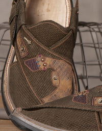 Kahi Green Leather Peshawari Chappal - MFW-FB-012