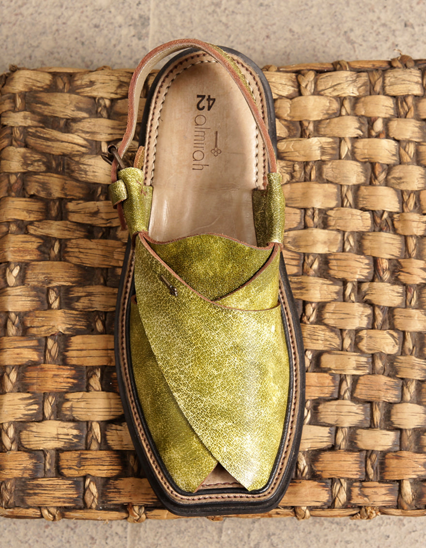 Green Velvet Peshawari Chappal - MFW-HC-002