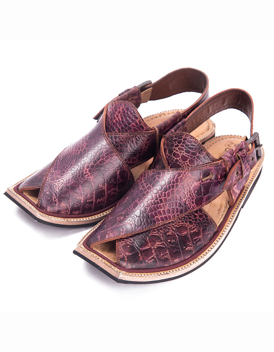 Maroon Leather Peshawari Chappal - MFW-HC-029