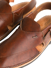 Dark Brown Leather Peshawari Chappal - MFW-HC-094