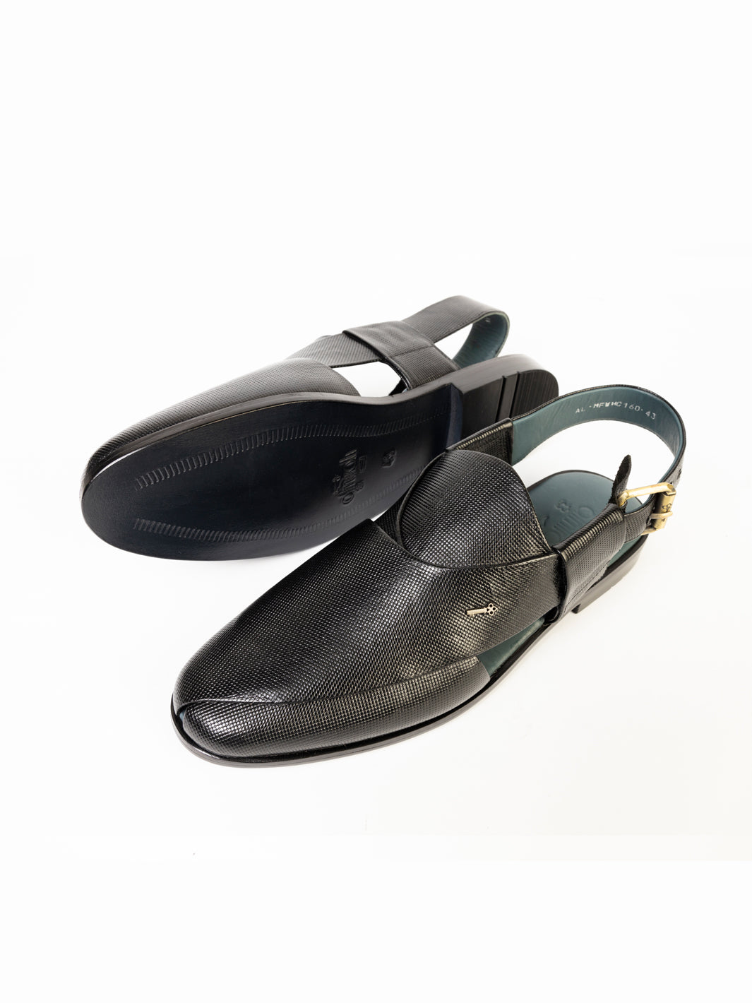Black Leather Peshawari Chappal - AL-MFW-HC-160