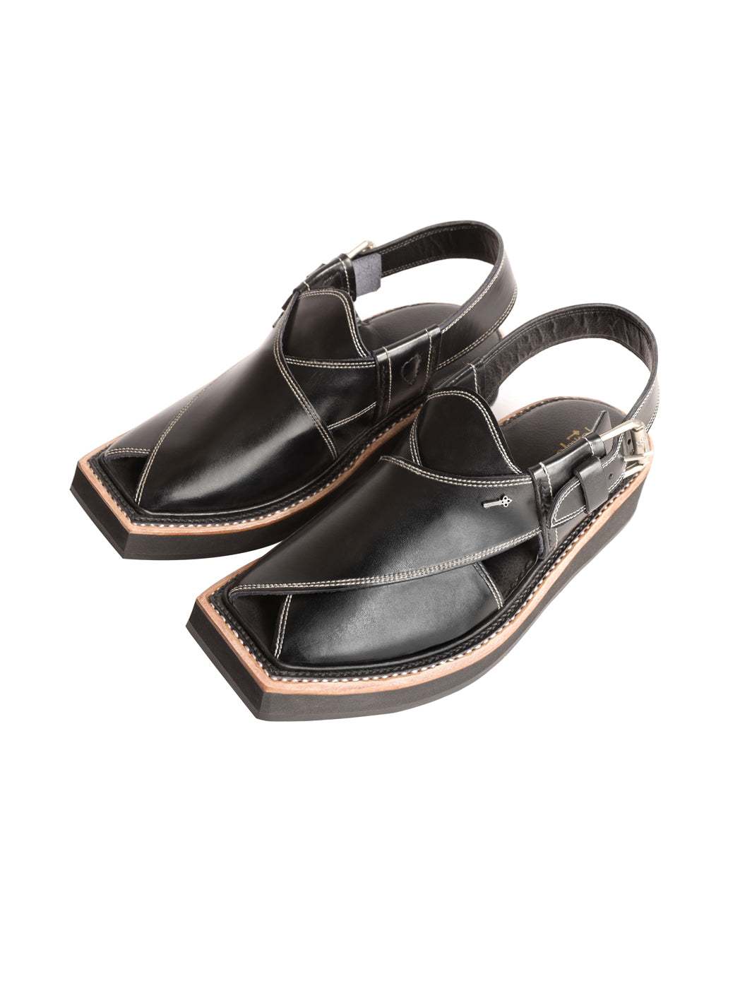 Black Leather Peshawari Chappal - MFW-HCK-132