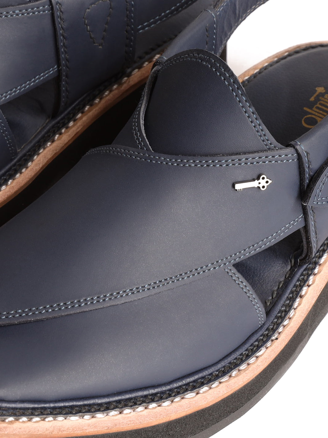 Navy Blue Leather Peshawari Chappal - MFW-HCK-133
