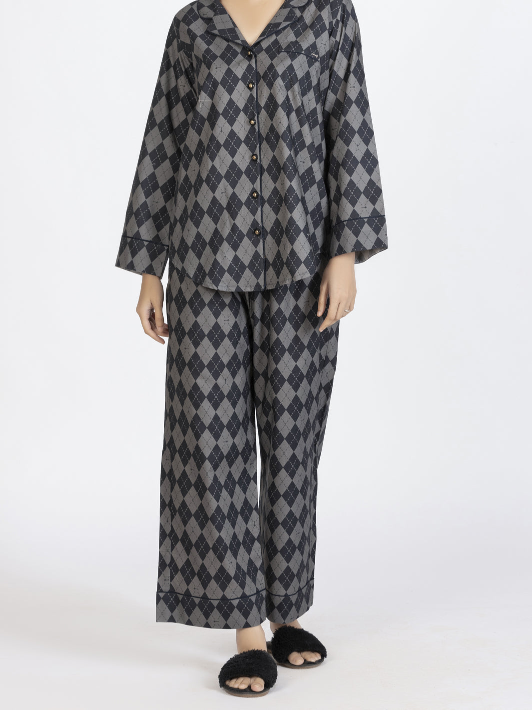 Grey Cotton 2 Piece Stitched Nightwear - AL-LKS-NW-1005