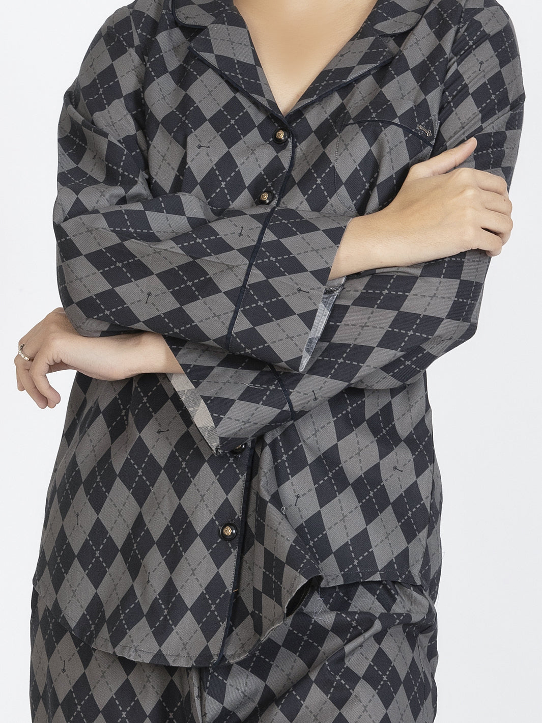 Grey Cotton 2 Piece Stitched Nightwear - AL-LKS-NW-1005