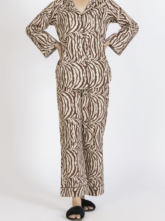 Brown Cotton 2Pc Stitched Nightwear - AL-LKS-NW-1009