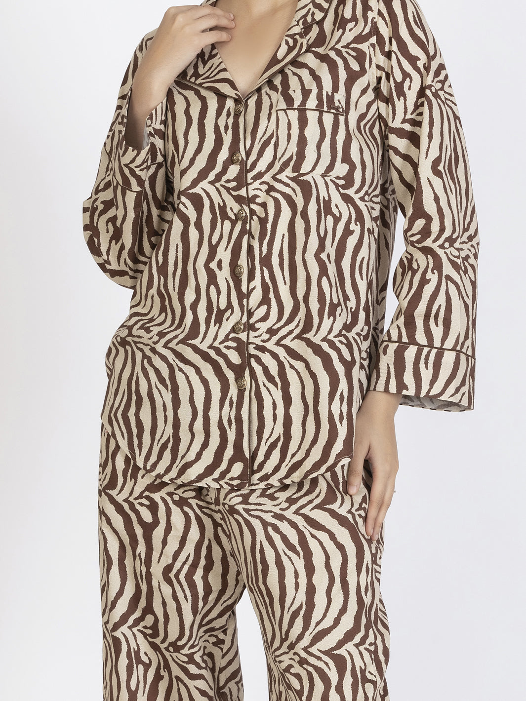 Brown Cotton 2Pc Stitched Nightwear - AL-LKS-NW-1009