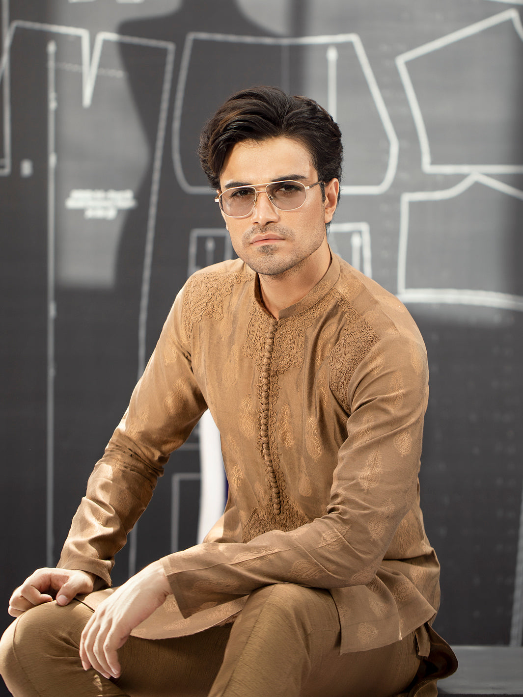 Brown Blended Formal Kurta - AL-K-SP-034