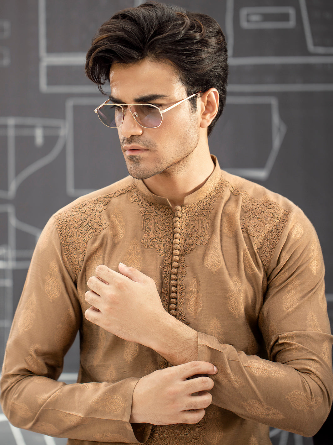 Brown Blended Formal Kurta - AL-K-SP-034
