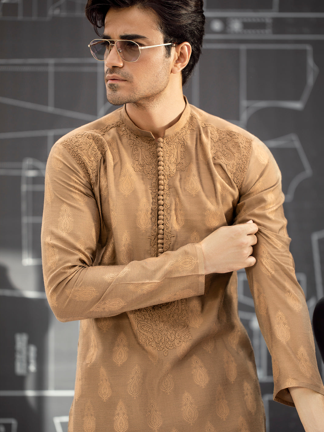 Brown Blended Formal Kurta - AL-K-SP-034