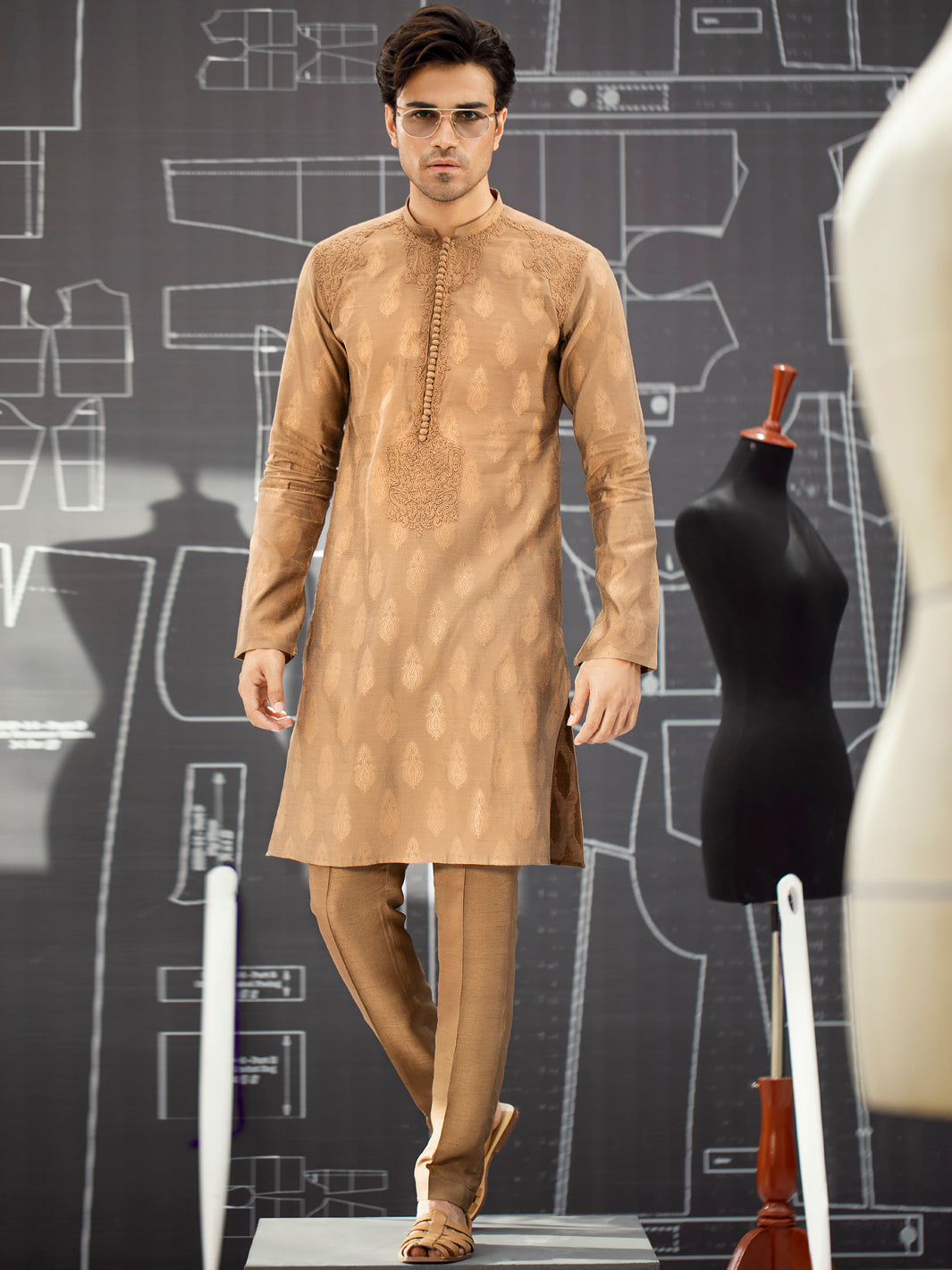 Brown Blended Formal Kurta - AL-K-SP-034