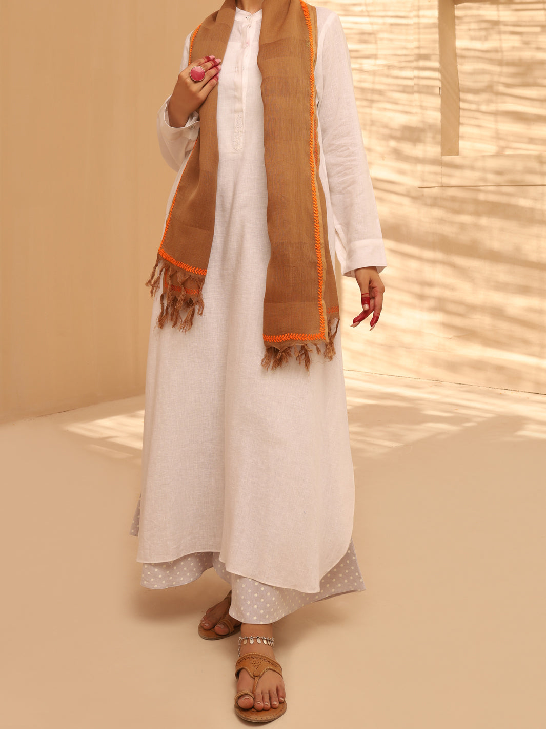 Khaki Women Stole - ALCR-ST-1010 - Almirah Online