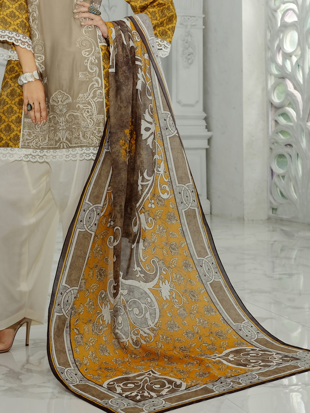 Brown Lawn 3Pc Stitched - ALP-3PS-852