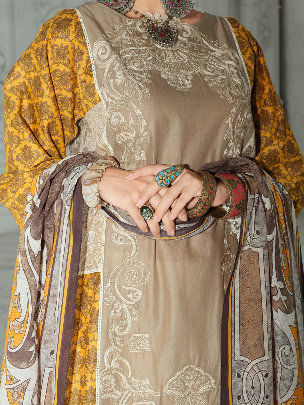 Brown Lawn 3Pc Stitched - ALP-3PS-852