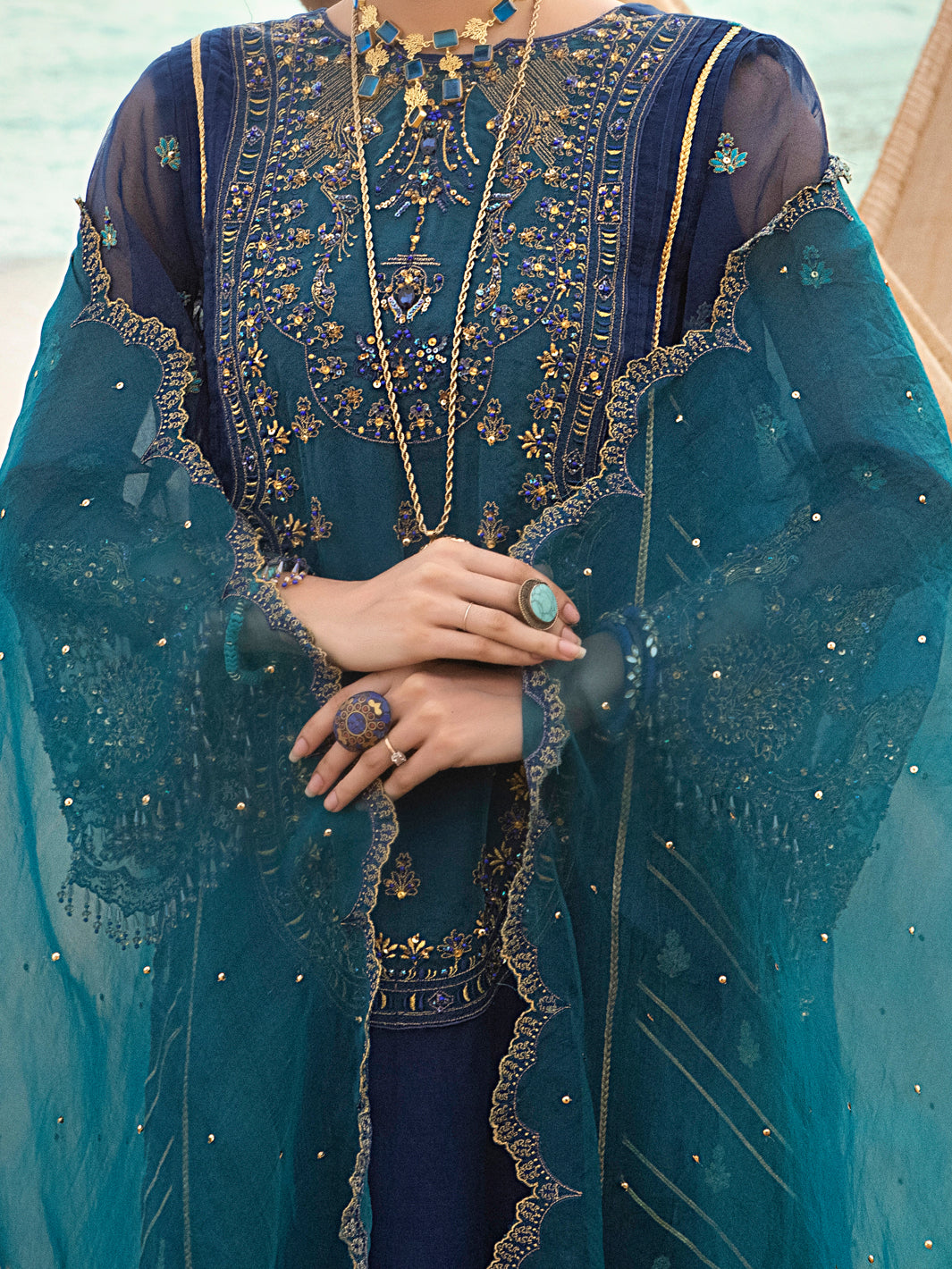 Blue Organza 3Pc Formal Unstitched - AL-3PS-LS-UN-332