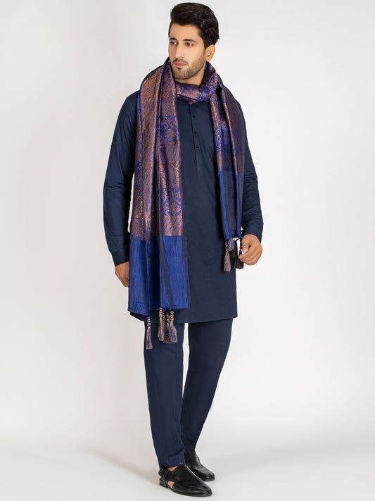 Blue Jacquard Shawl For Men - AL-MST-032