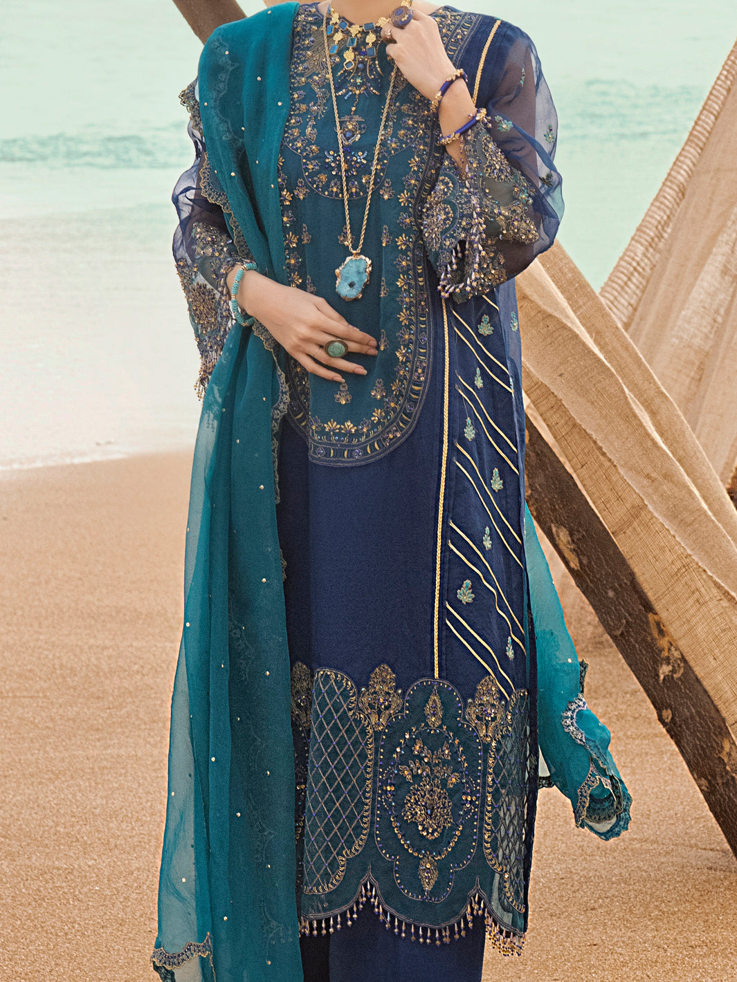 Blue Organza 3Pc Formal Unstitched - AL-3PS-LS-UN-332