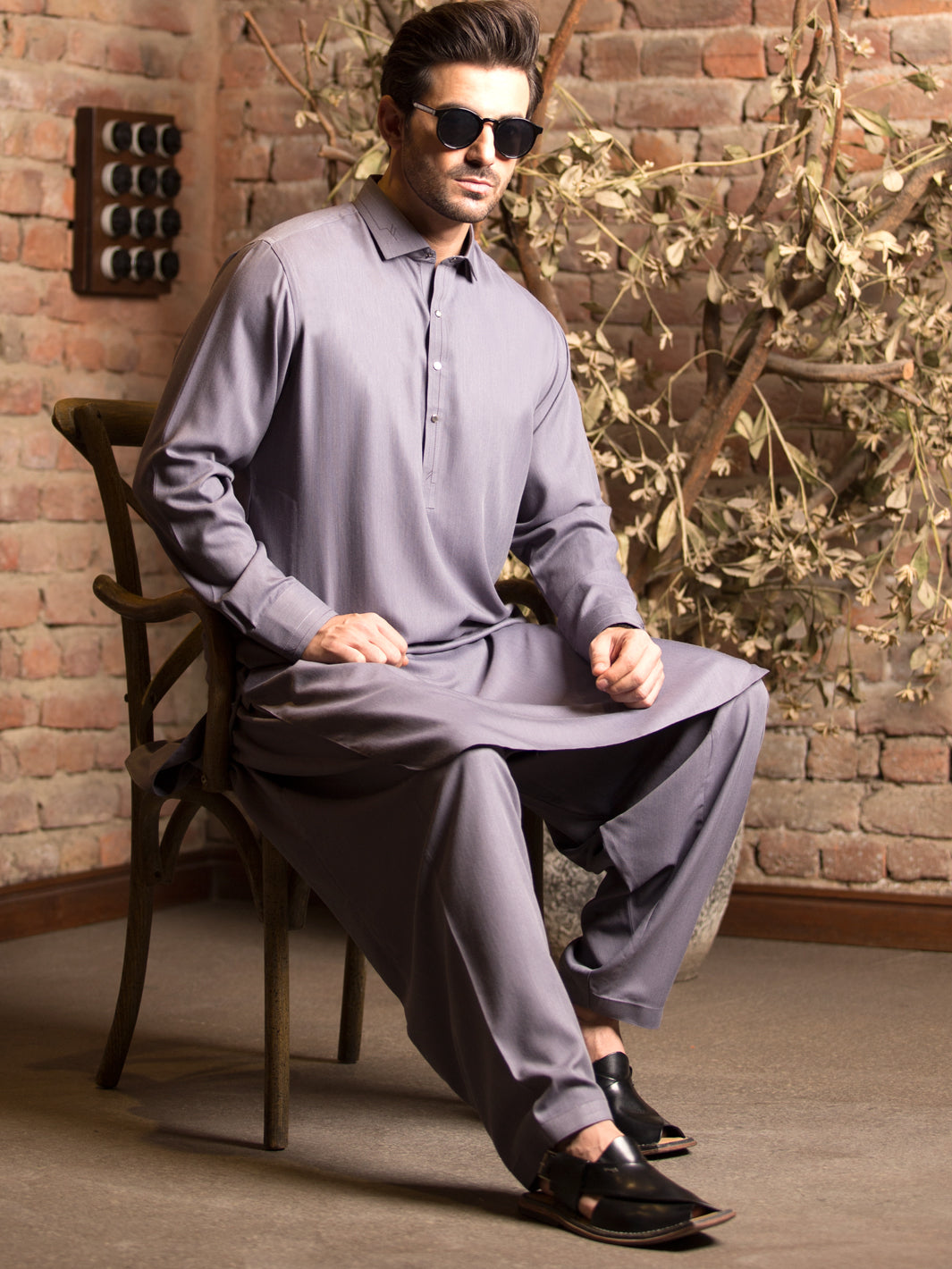 Light Grey Blended Kameez Shalwar - ALWA-KS-241