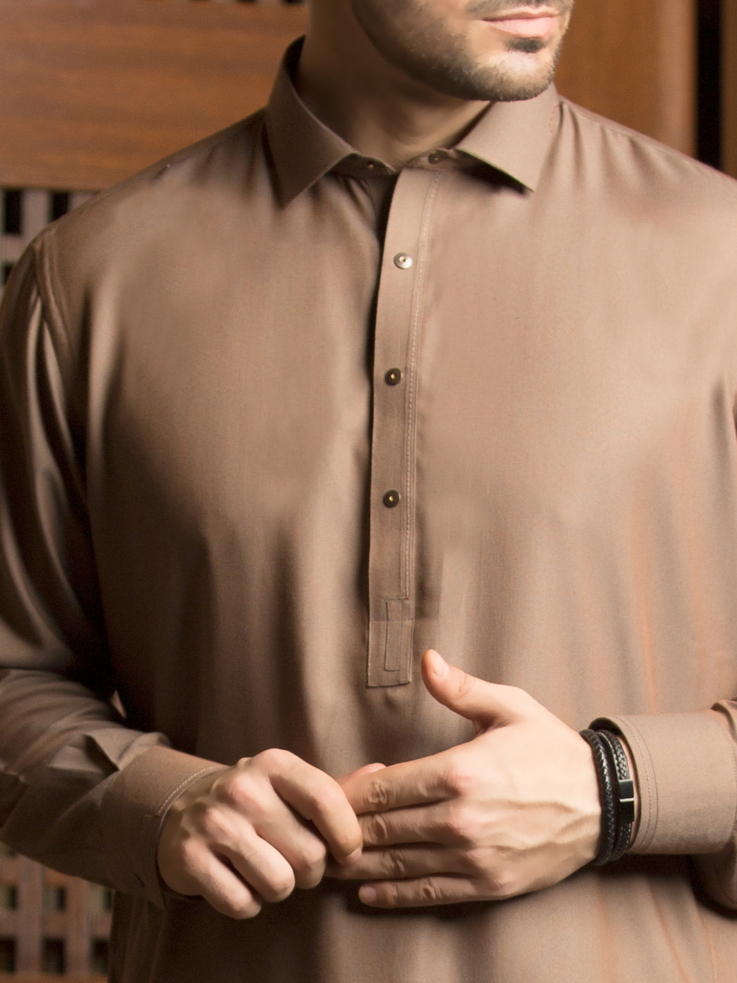 Light Brown Blended Kameez Shalwar - ALWA-KS-247