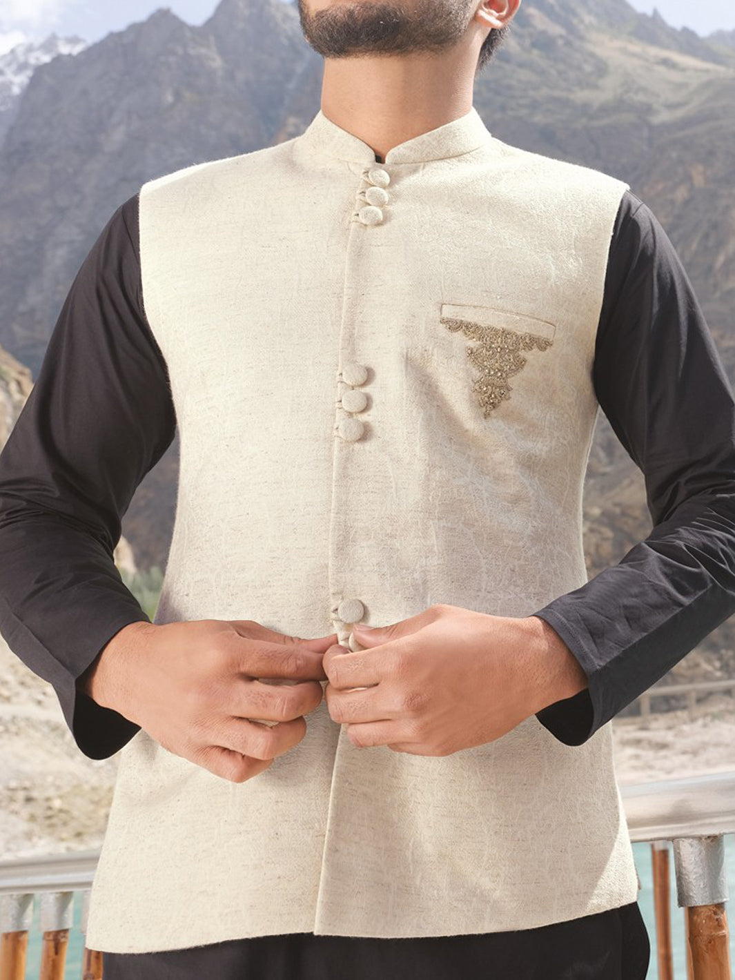 Off White Blended Waistcoat - WC-261