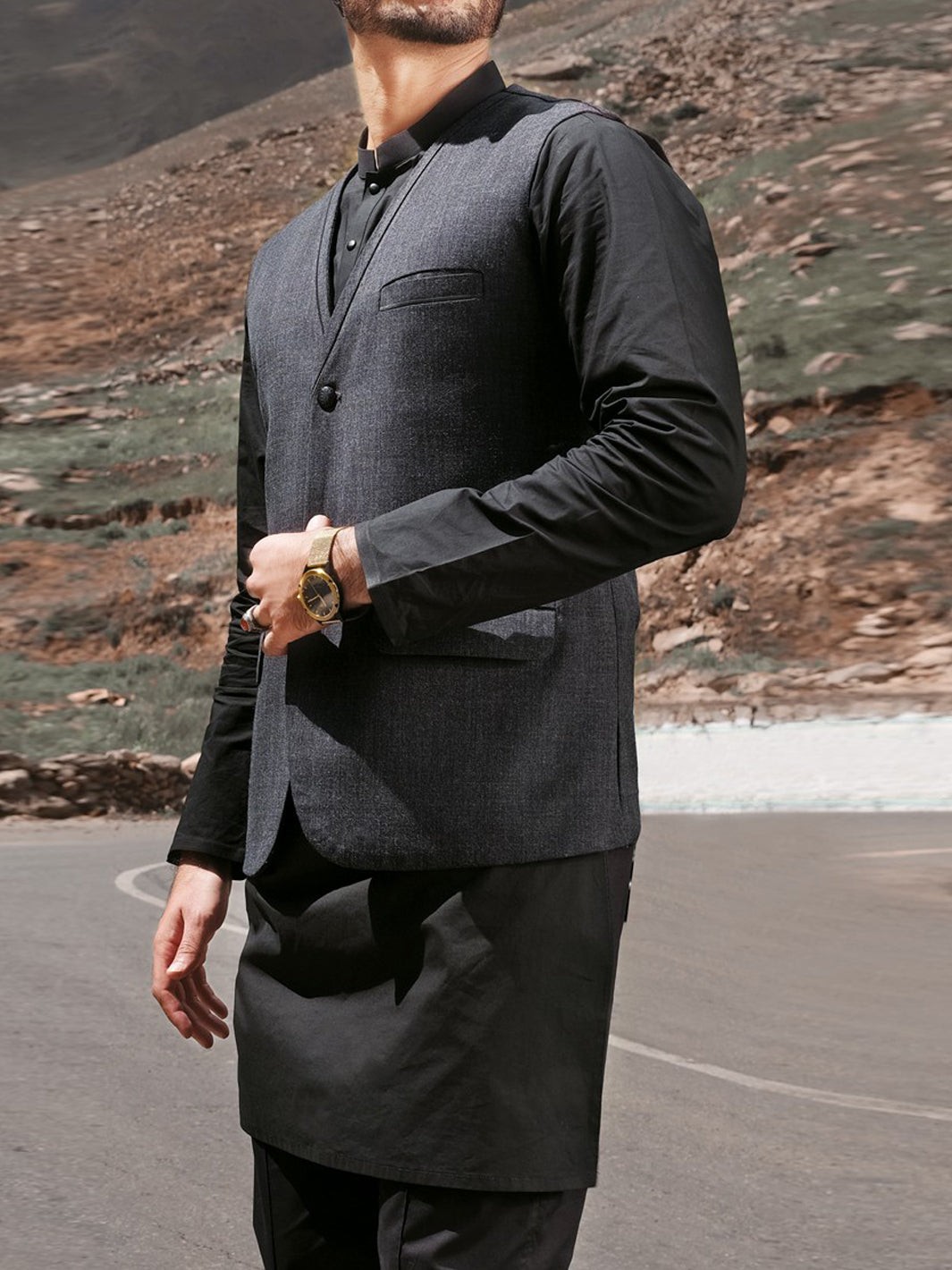 Charcoal Grey Blended Waistcoat - WC-289