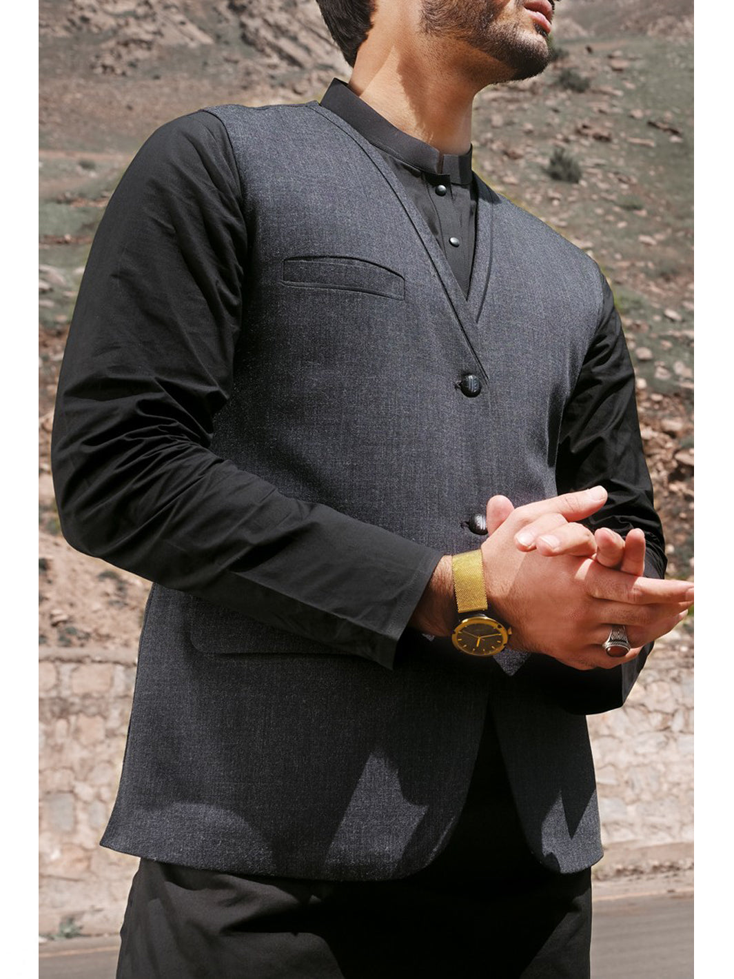 Charcoal Grey Blended Waistcoat - WC-289