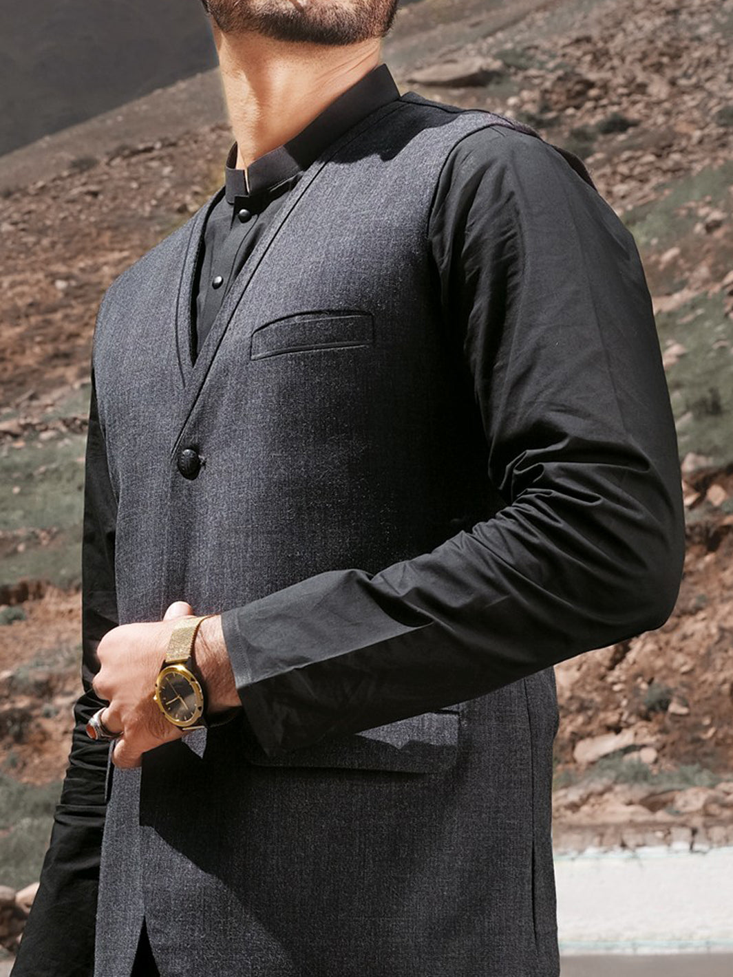 Charcoal Grey Blended Waistcoat - WC-289