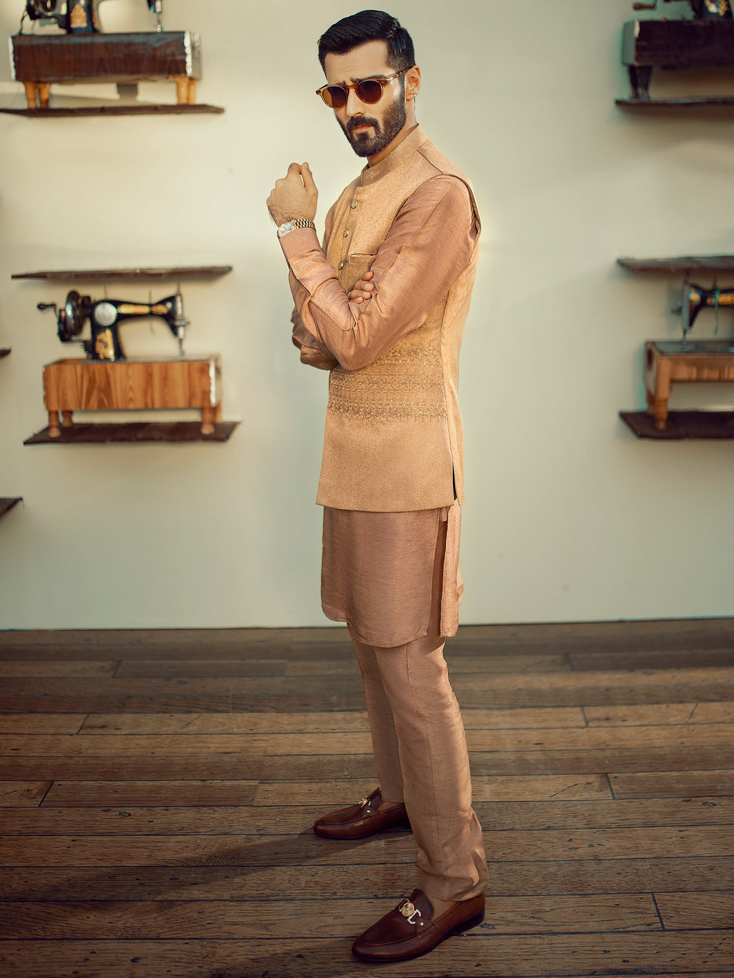 Brown Textured Waistcoat - AL-WC-310
