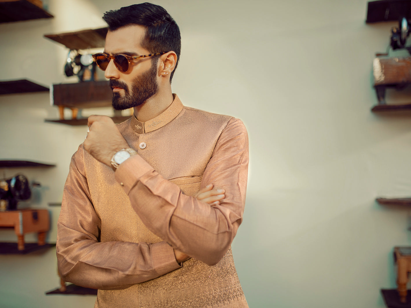 Brown Textured Waistcoat - AL-WC-310