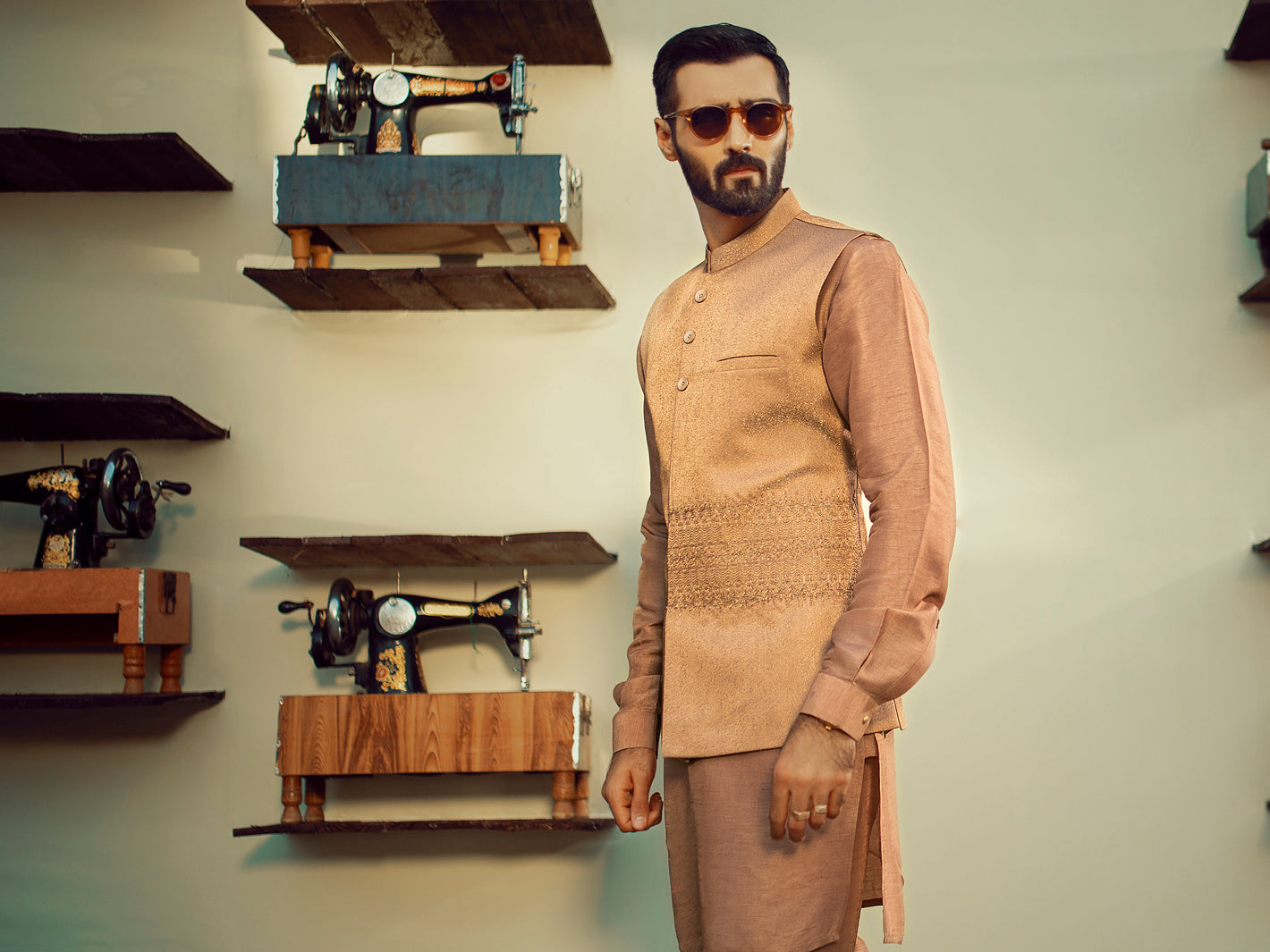 Brown Textured Waistcoat - AL-WC-310