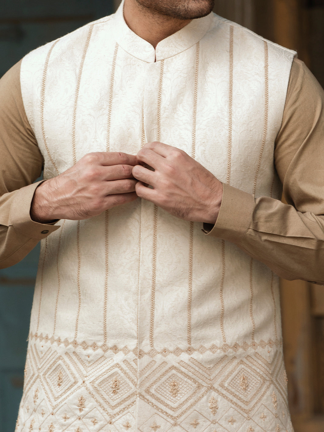 Cream Karandi Waistcoat - AL-WC-441