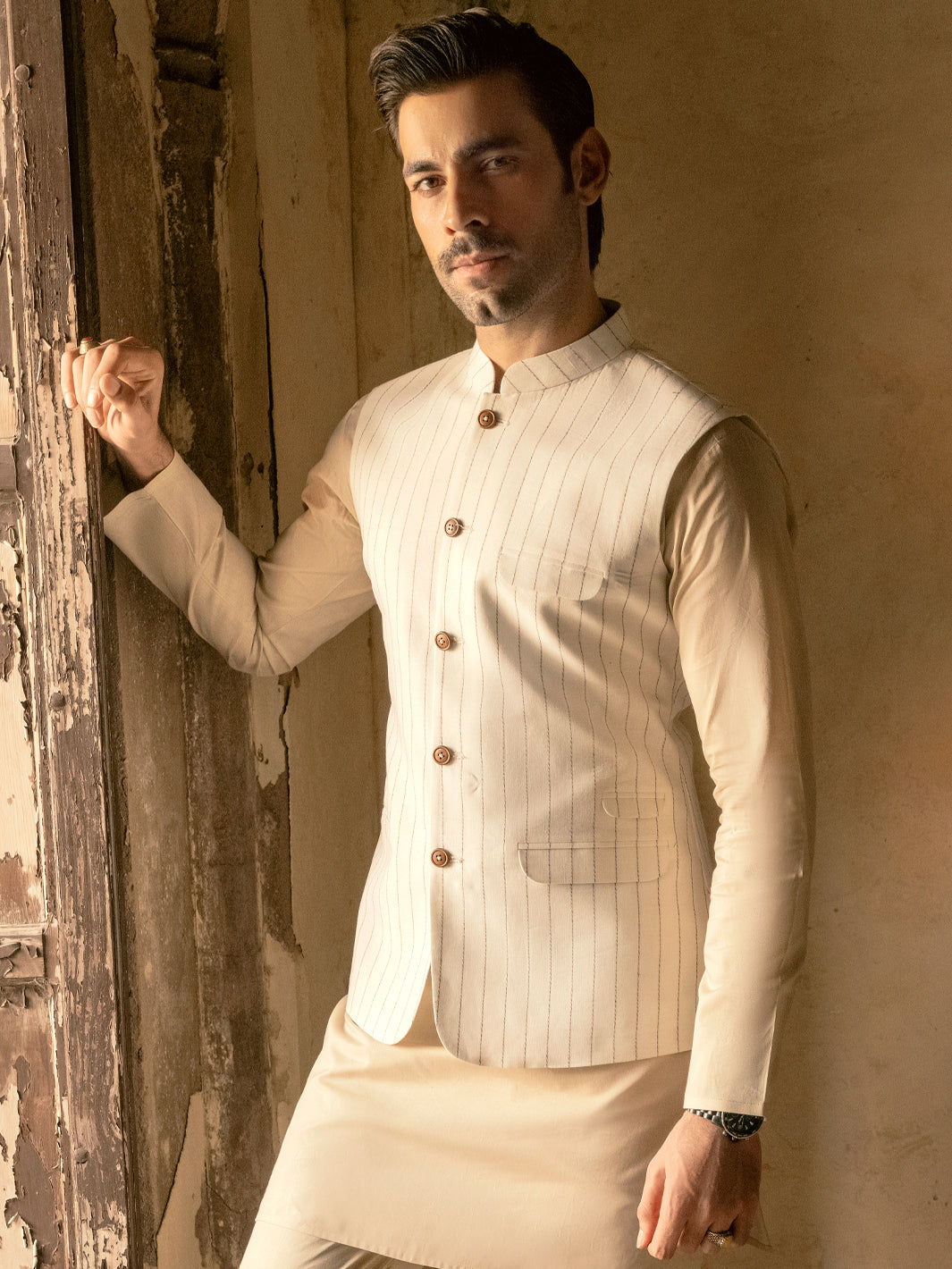 Off White Linen Waistcoat - AL-WC-453