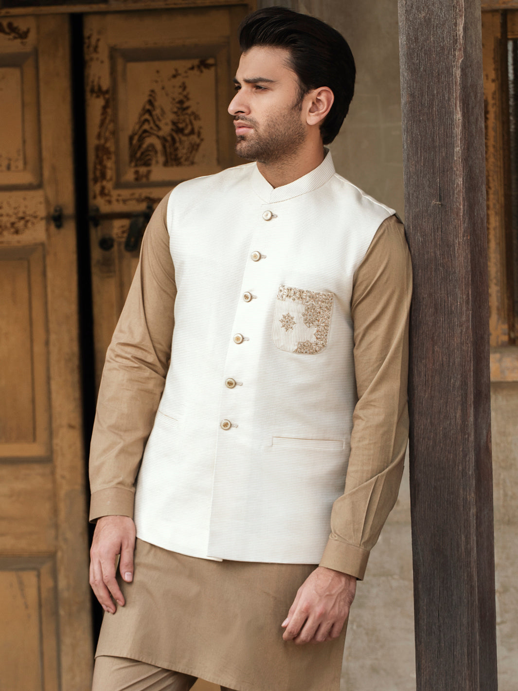 Off White Cotton Waistcoat - AL-WC-472