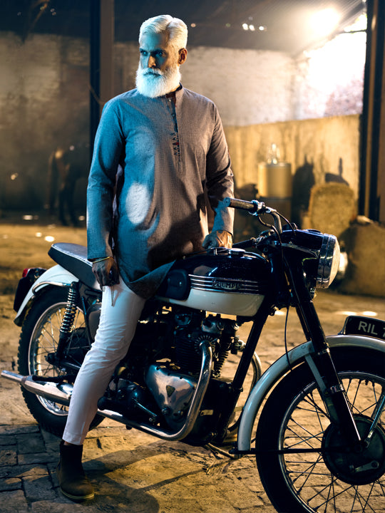 Dark Grey Blended Kurta - AL-K-1042