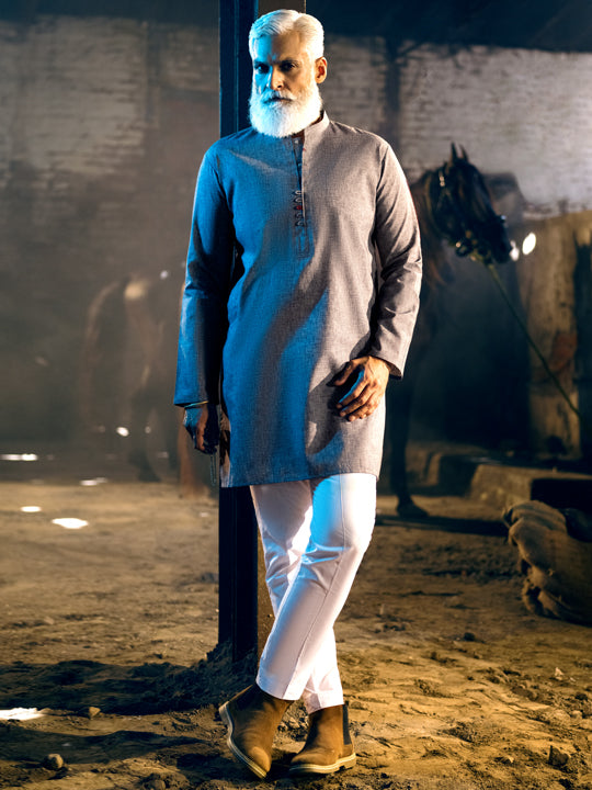 Dark Grey Blended Kurta - AL-K-1042