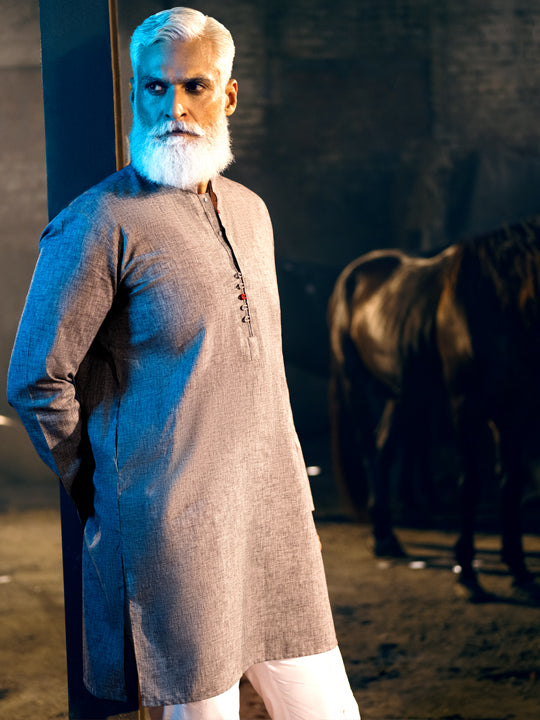 Dark Grey Blended Kurta - AL-K-1042
