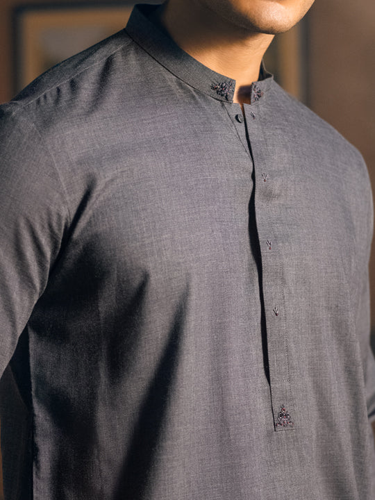 Dark Grey Blended Kurta - AL-K-1049