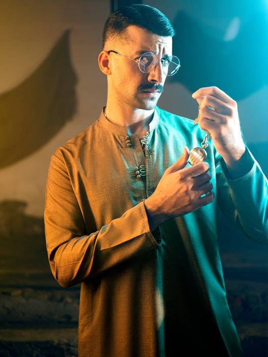 Mehndi Green Blended Kurta - AL-K-1050