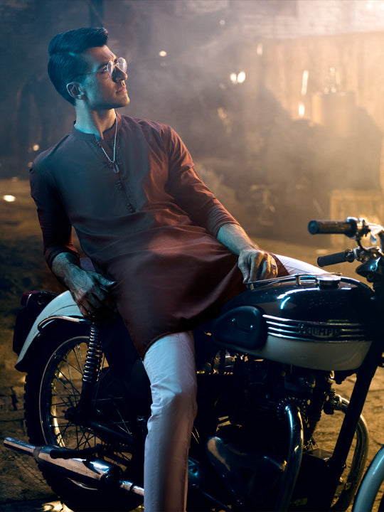 Maroon Blended Kurta - AL-K-1051