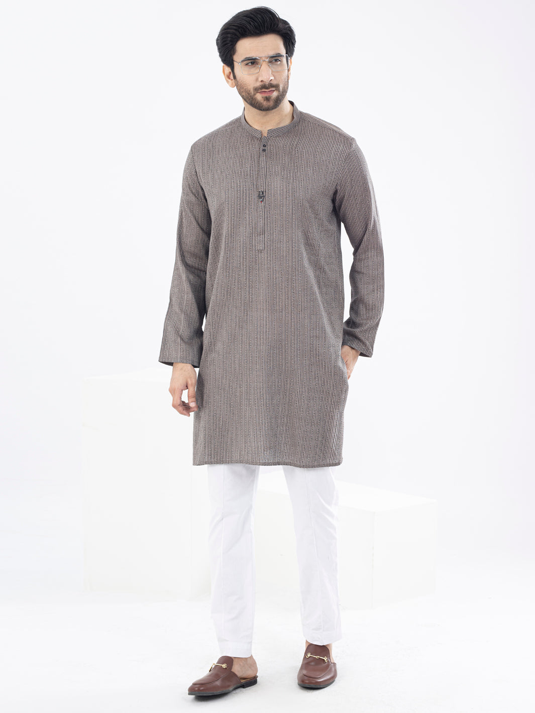 Light Brown Cotton Kurta - AL-K-1073