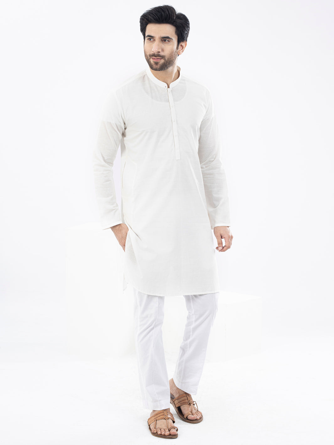 White Cotton Kurta - AL-K-1099
