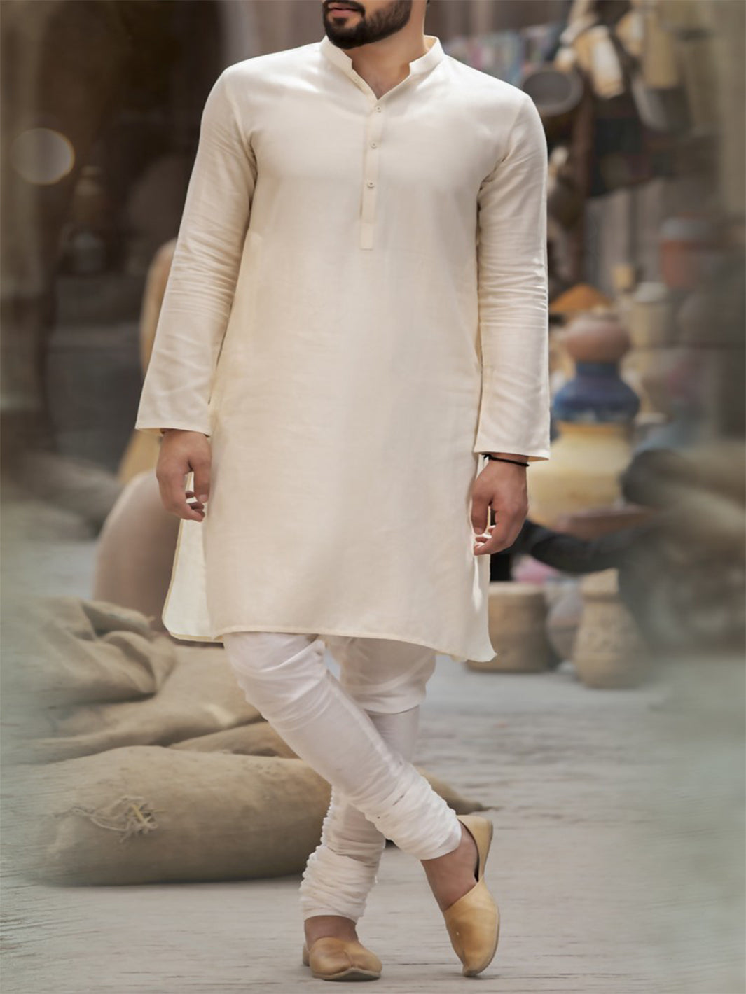 Off White Cotton Kurta - AL-K-738