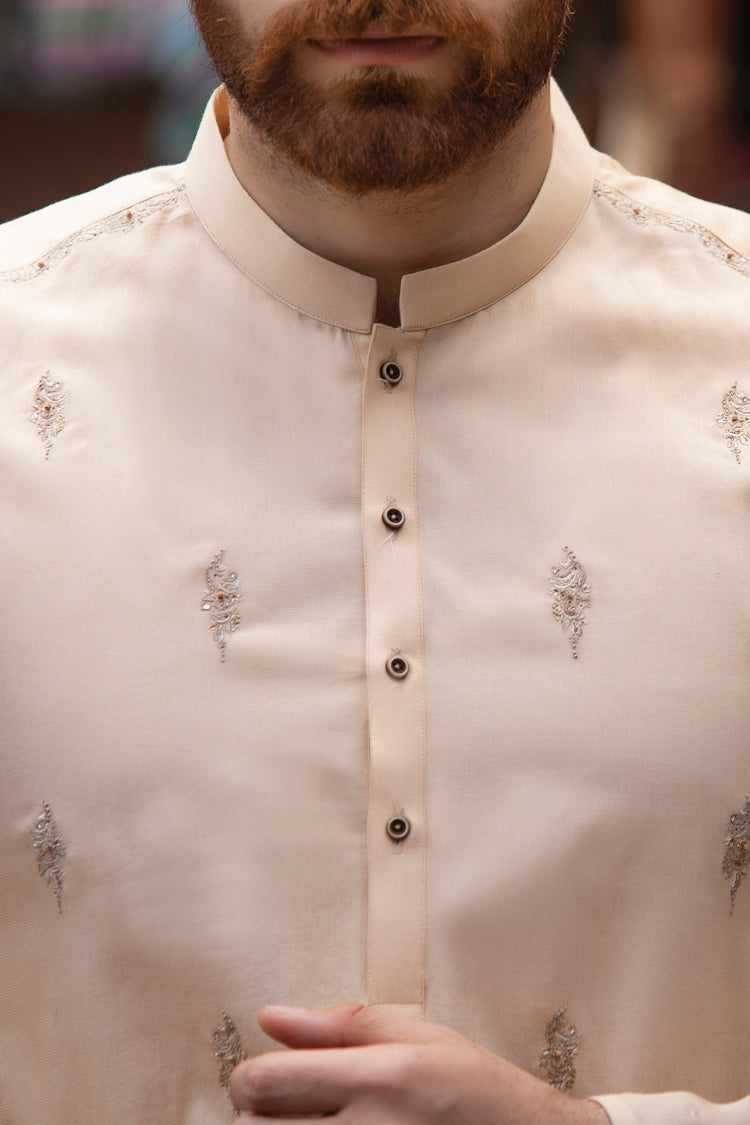 Beige Jacquard Kurta - AL-K-761