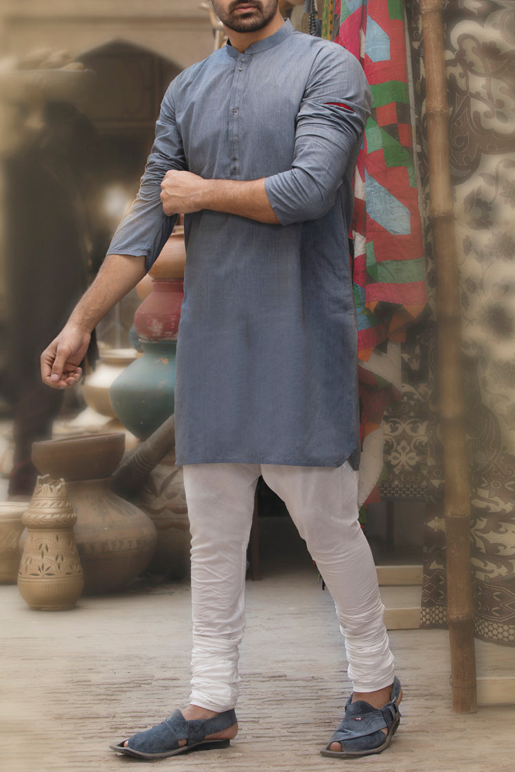Light Blue Cotton Kurta - AL-K-763