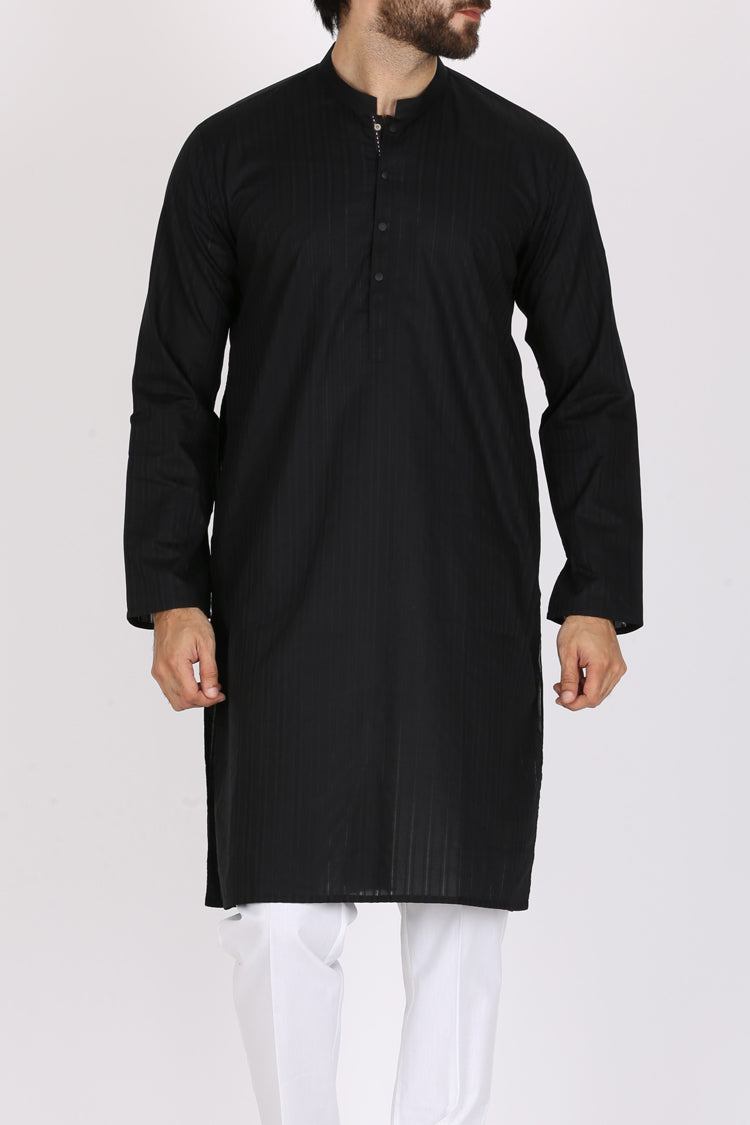 Black Cotton Kurta - AL-K-777