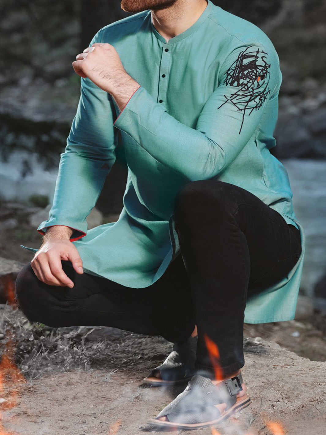 Green Blended Kurta - AL-K-817