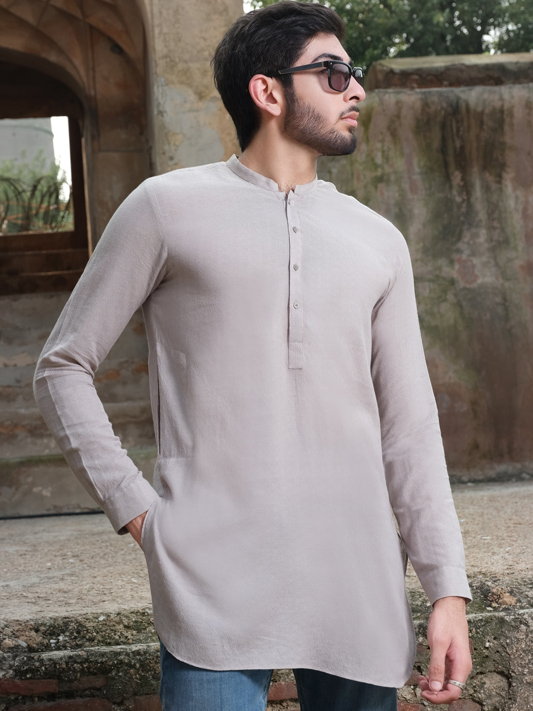 Light Grey Woven Kurta - AL-K-874