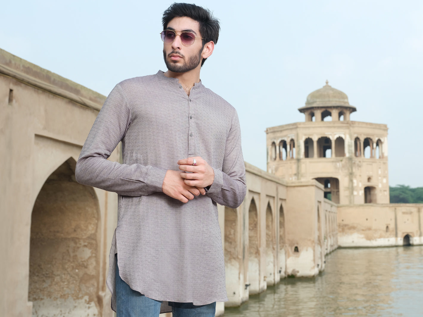 Light Grey Woven Kurta - AL-K-875