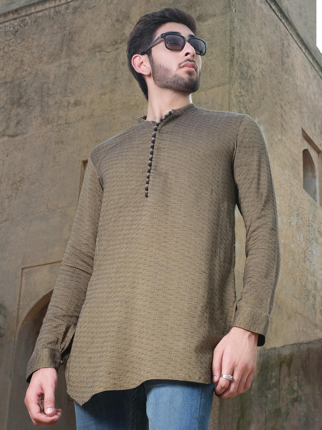Green Woven Kurta - AL-K-876