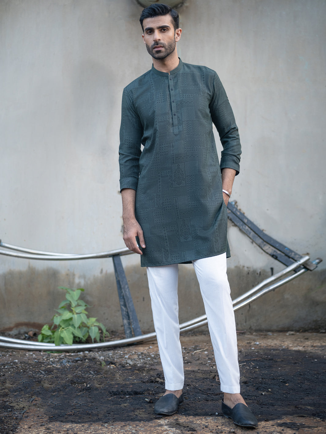 Green Textured Kurta - AL-K-970